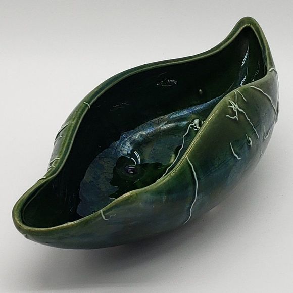 Vintage MCM Beauceware Canada Ceramic Spatter or Drip Glaze Console Bowl Planter - Picture 6 of 17